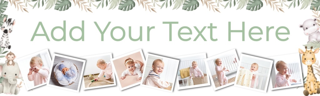 Personalised Happy Birthday Banner - Baby Safari Animals - 9 Photos