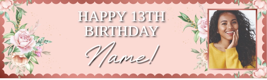 Personalised Party Banner - Pink Floral - 1 Photo