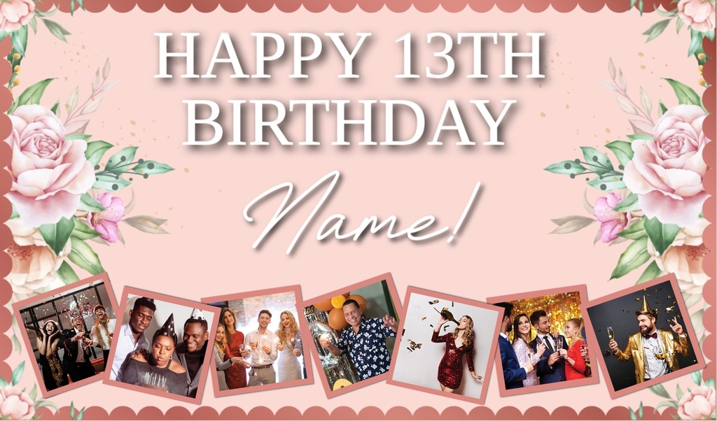 Personalised Backdrop Banner - Pink Floral Design - 7 Photo