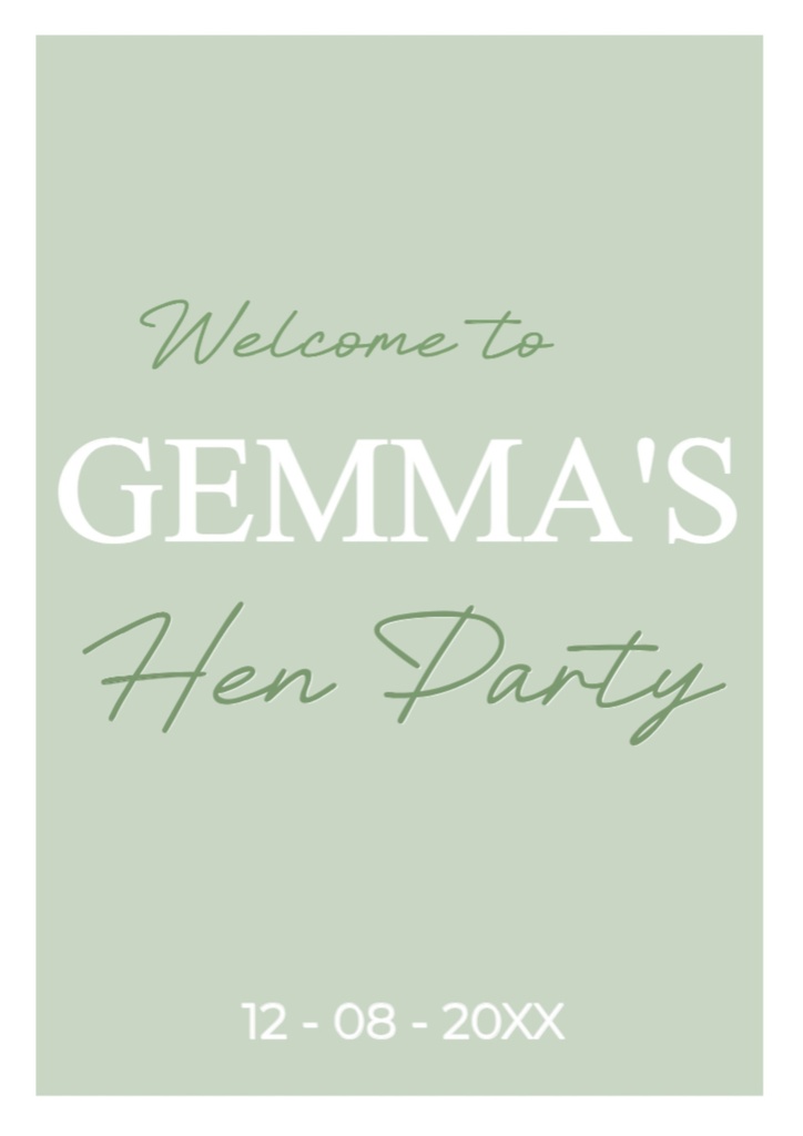Personalised Hen Do Welcome Sign - Green Design Welcome Board
