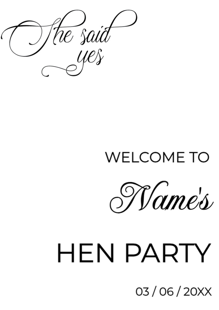Personalised Hen Do Welcome Sign - She Said Yes Welcome Board