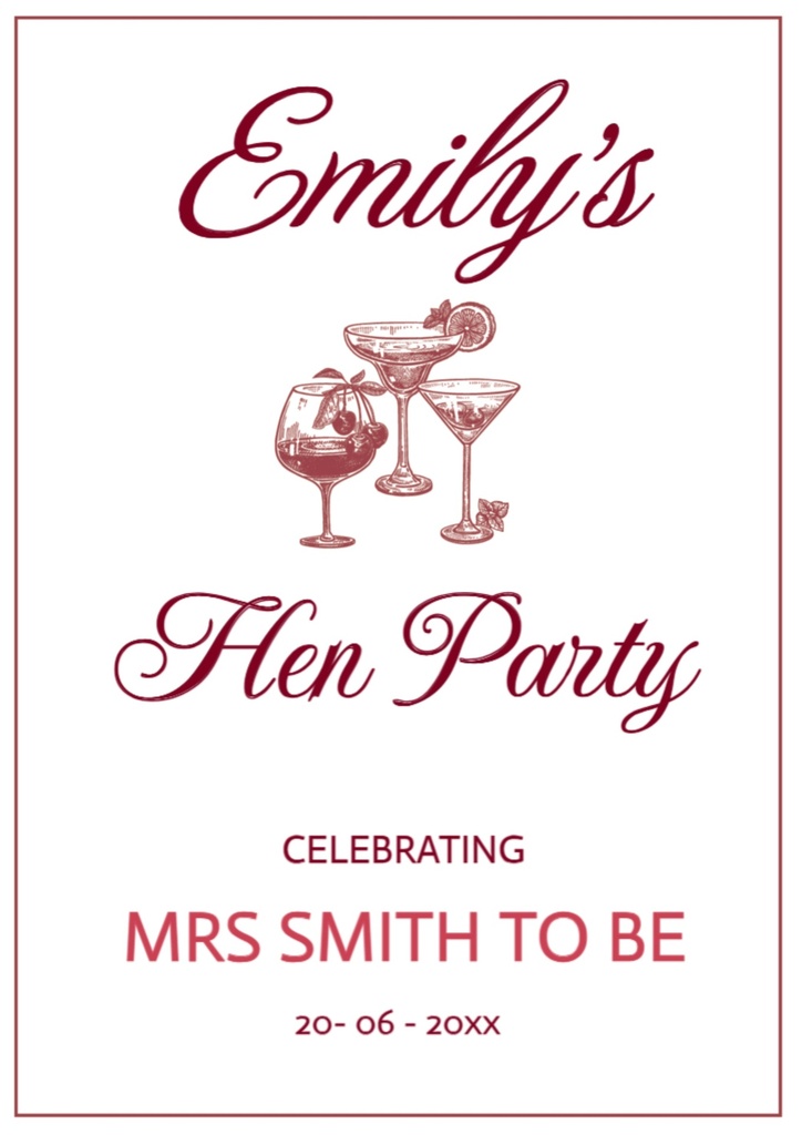Personalised Hen Do Welcome Sign - Cocktail Design Welcome Board