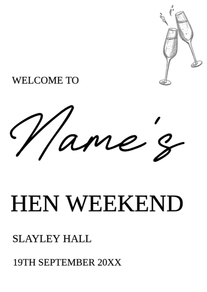 Personalised Hen Do Welcome Sign - Champagne Fizz Design Welcome Board