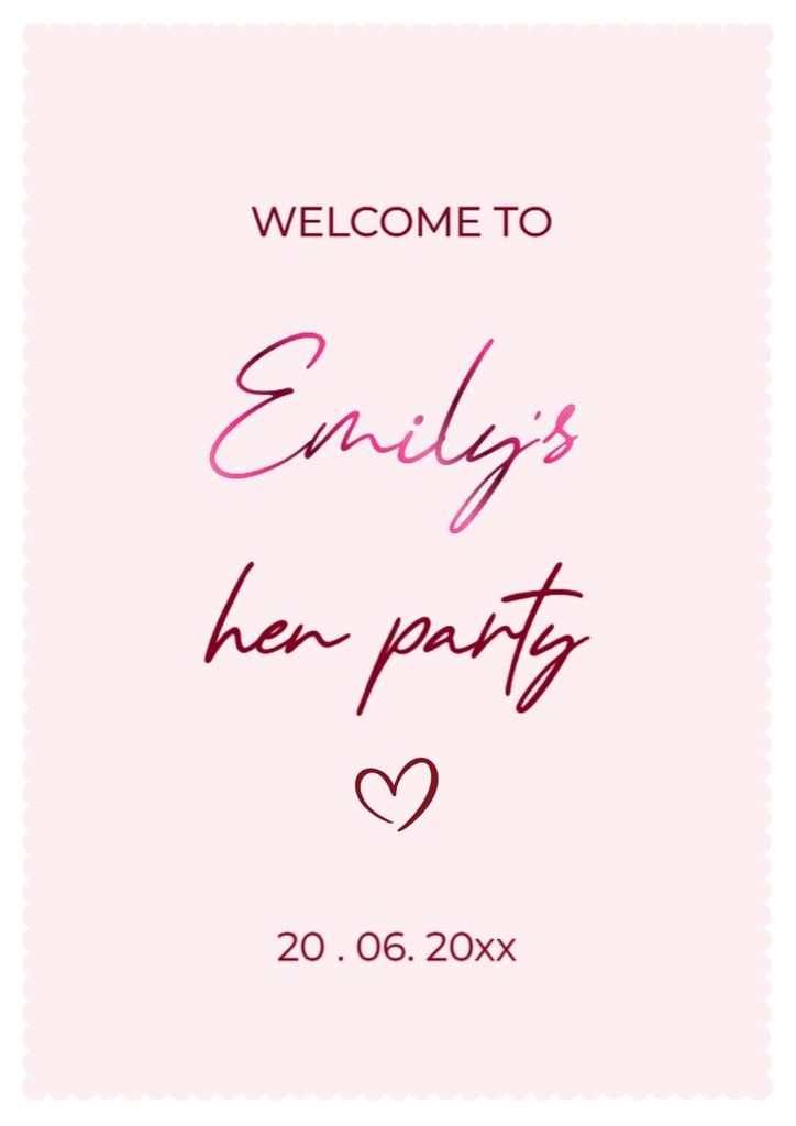 Personalised Hen Do Welcome Sign - Pink Wavy Border Design Welcome Board